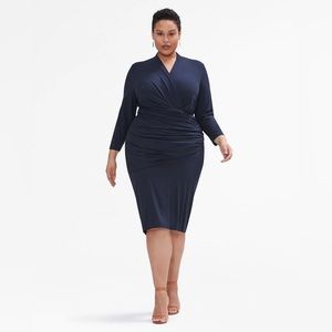 MM Lafleur Casey Faux Wrap Bodycon Midi Dress in Galaxy Navy